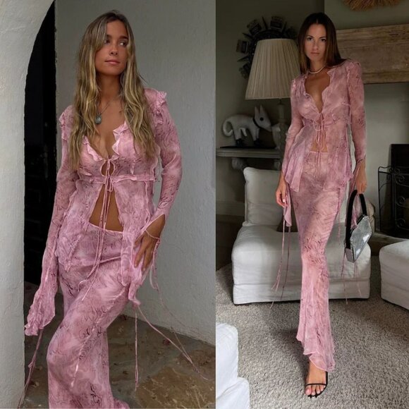 Rat & Boa Cobra Pink Blouse Top Maxi Skirt Snake Print Set Size M - Picture 12 of 13